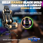 Silla Gamer A231001F Black Gold con masajeador lumbar y reposapies incluido