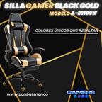 Silla Gamer A231001F Black Gold con reposapies