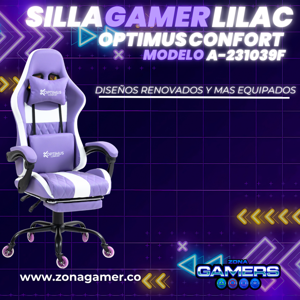 Silla Gamer A231039F Lilac con reposapiés y ruedas en silicona