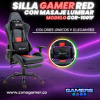 Silla Gamer COR-1001F Red con masajeador lumbar y reposapiés incluido
