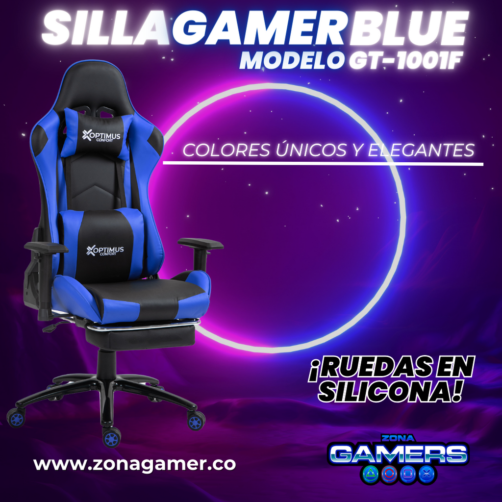 Silla gamer GT-1001F Blue + reposapiés
