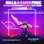 Silla gamer DX-1039F Pink con luces RGB + reposapiés y ruedas en silicona