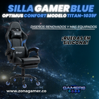 Silla Gamer Titan-1039F Blue con reposapiés y ruedas en silicona