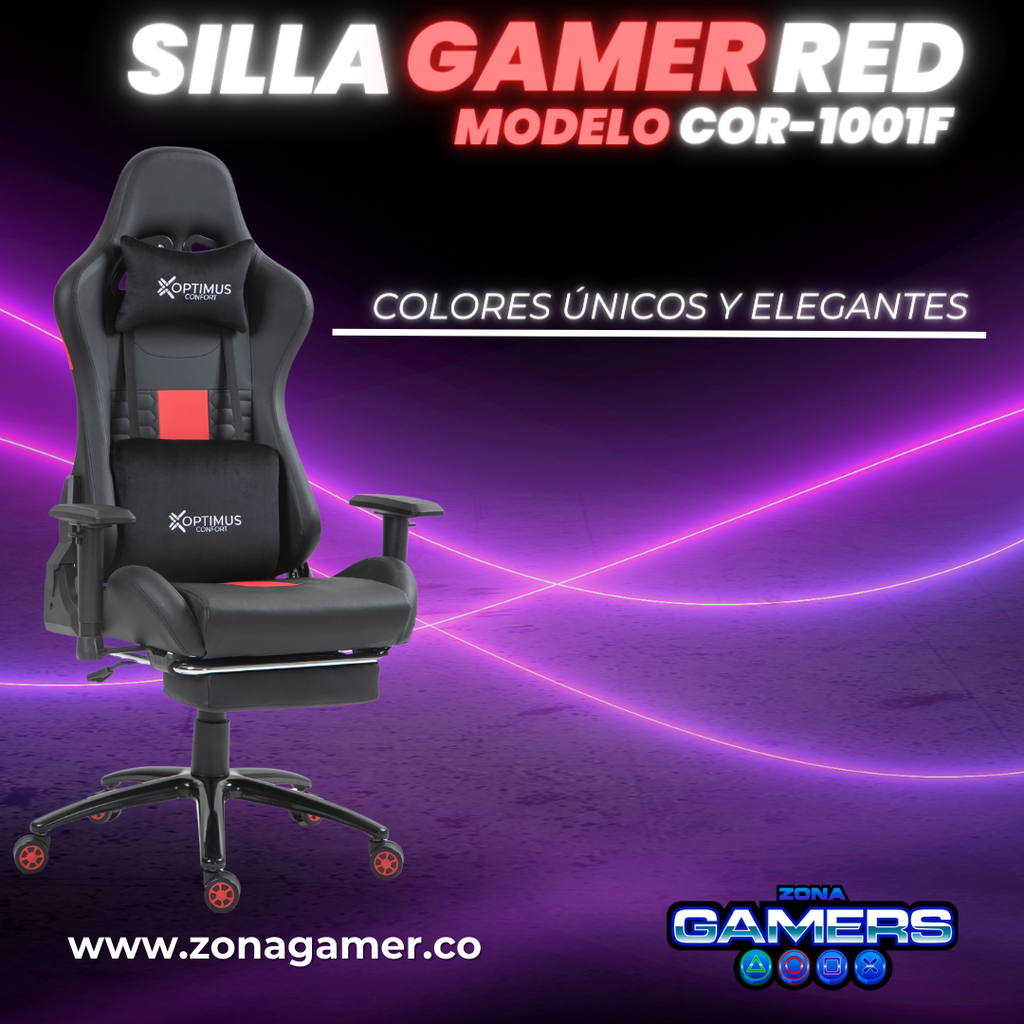 Silla Gamer COR-1001F Red con reposapiés