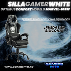 Silla Gamer Marvel-1039F Black con reposapiés y ruedas en silicona.