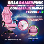 Silla Gamer Optimus Confort Armor RGB Pink con masajeador lumbar y parlante bluetooth