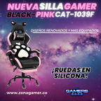 Silla Gamer Cat-1039F Black-Pink con reposapiés y ruedas en silicona