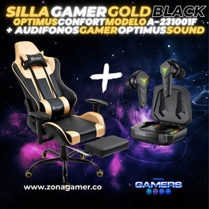 Combo Silla Gamer A-231001F Gold Black + Audifonos Gamer Optimus Sound