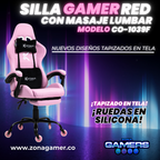 Silla Gamer CO-1039F Rosa, con tapizado en tela, reposapiés y ruedas en silicona