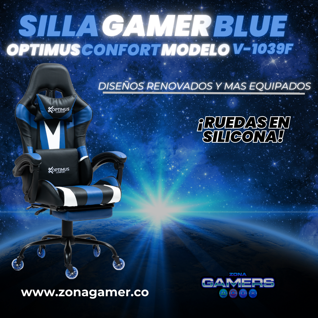 Silla Gamer V-1039F Blue con reposapiés y ruedas en silicona