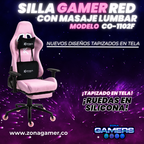 Silla Gamer CO-1102F Pink, tapizada en tela con reposapiés y ruedas en silicona
