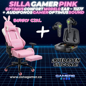Combo Silla Gamer EAR-1127F + Audífonos Gamer con reposapiés incluido y ruedas en silicona
