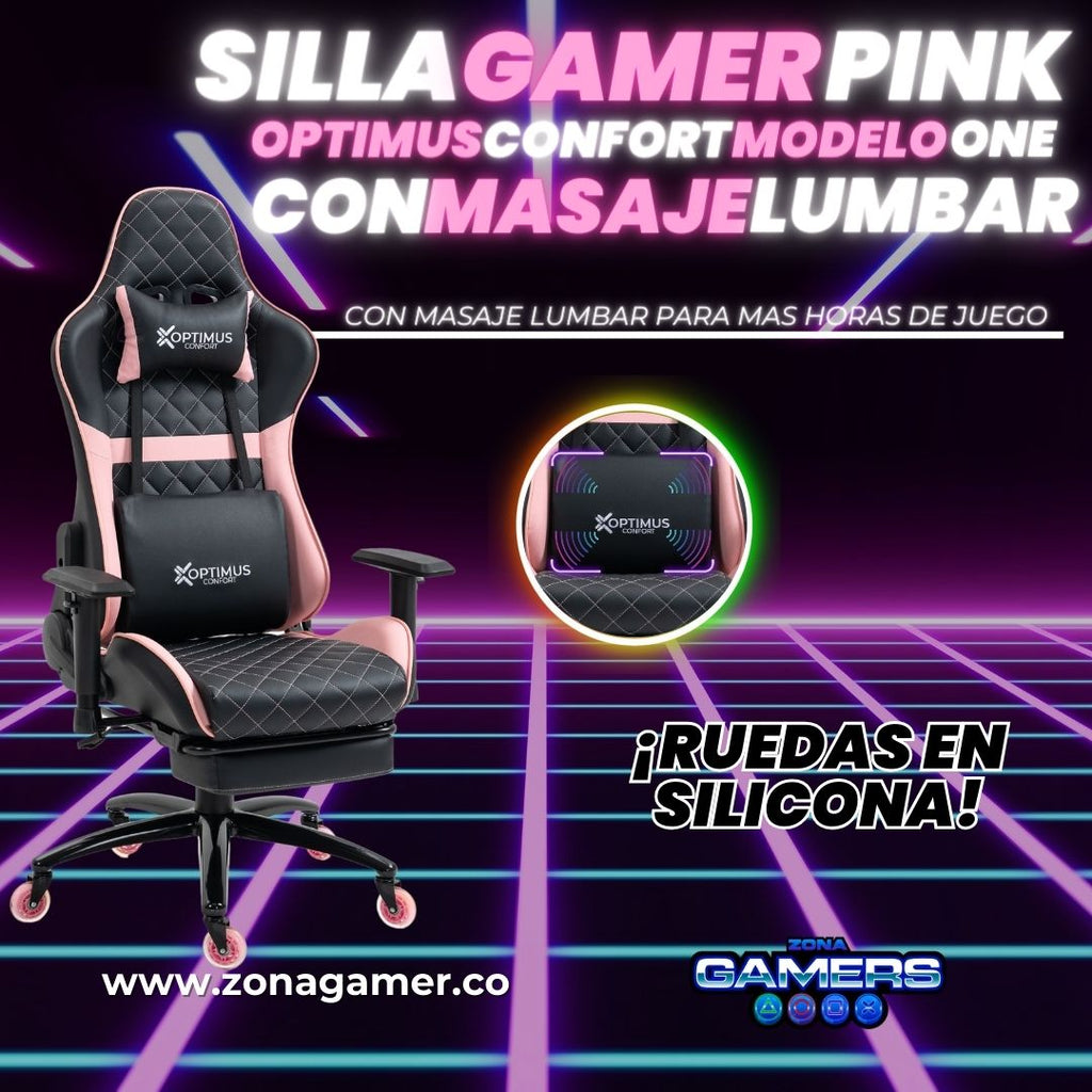 Silla Gamer ONE -1127F + masajeador lumbar con reposapiés incluido y ruedas en silicona