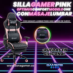 Silla Gamer ONE -1127F + masajeador lumbar con reposapiés incluido y ruedas en silicona