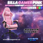 Silla gamer GT-1039F Pink con luces RGB + reposapiés y ruedas en silicona