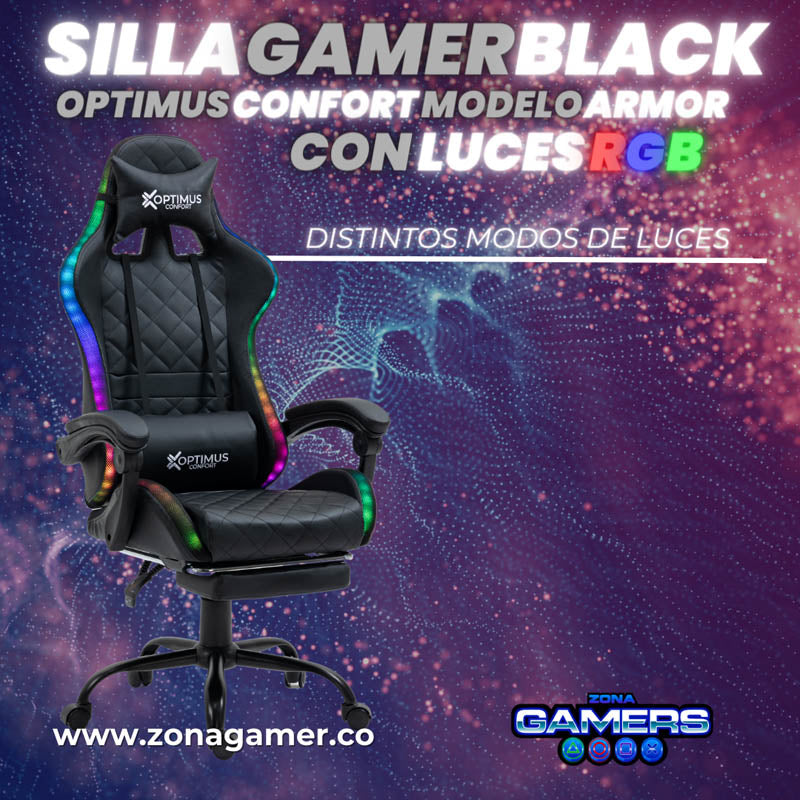 Silla gamer Optimus Confort modelo Armor Black con luces RGB