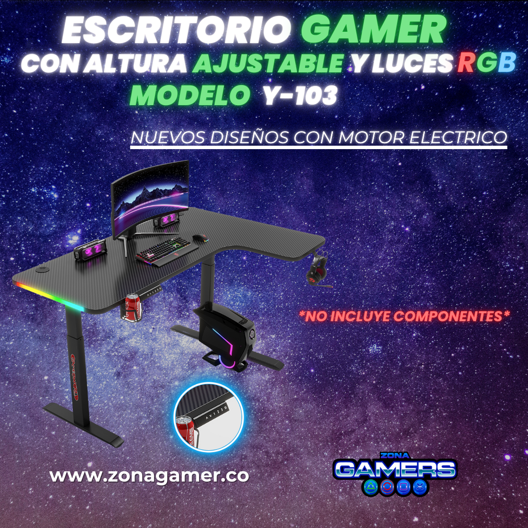 Escritorio Gamer Y-103, Con motor eléctrico y luces RGB