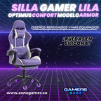 Silla Gamer ARMOR-1039F Lilac con reposapiés y ruedas en silicona