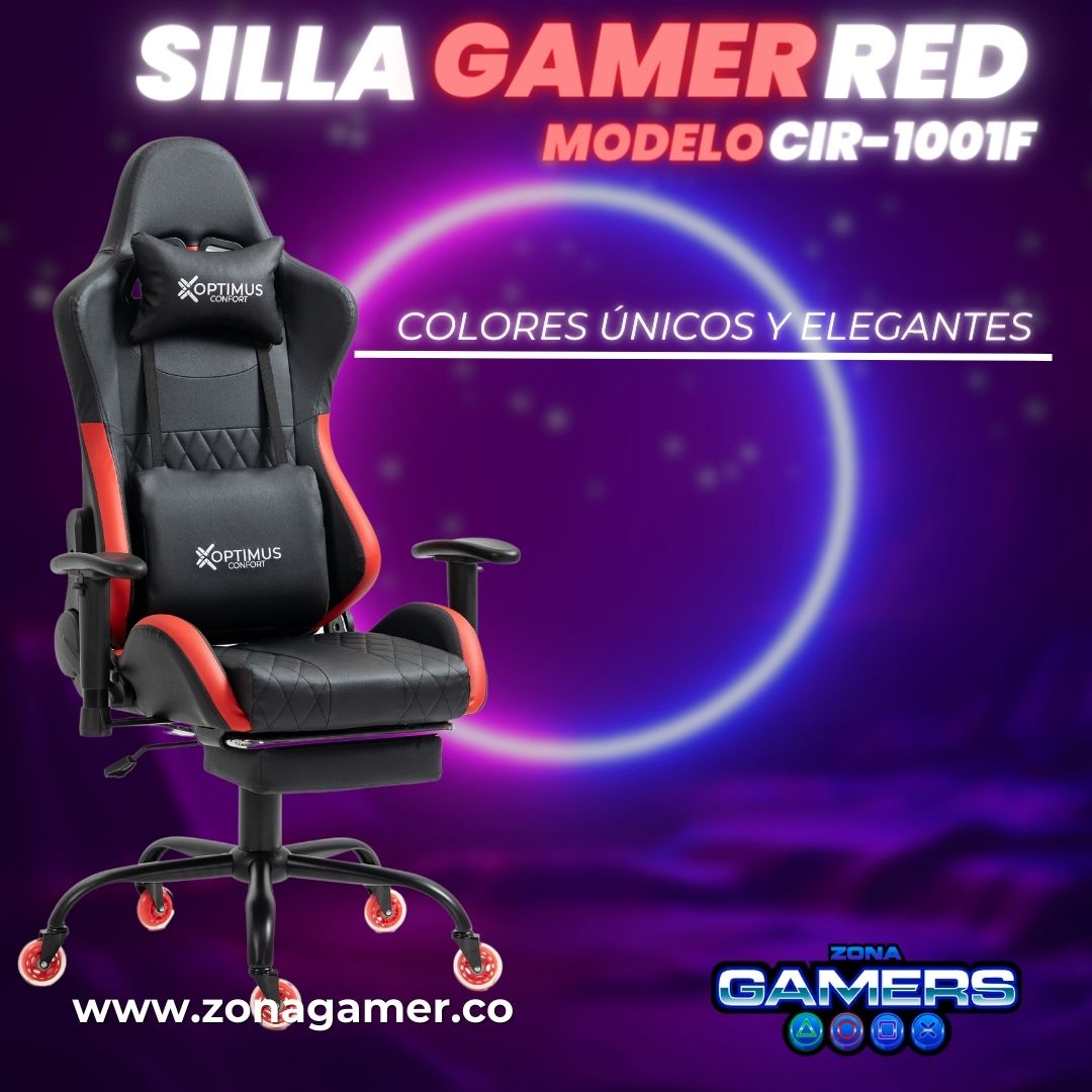 Silla Gamer CIR-1001F Red con reposapiés y ruedas en silicona