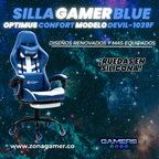 Silla Gamer Devil-1039F Blue con reposapiés y ruedas en silicona