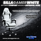 Silla Gamer Defensor-1039F White con reposapiés y ruedas en silicona