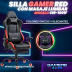 Silla Gamer CIR-1001F Red + masajeador lumbar con reposapiés y ruedas en silicona