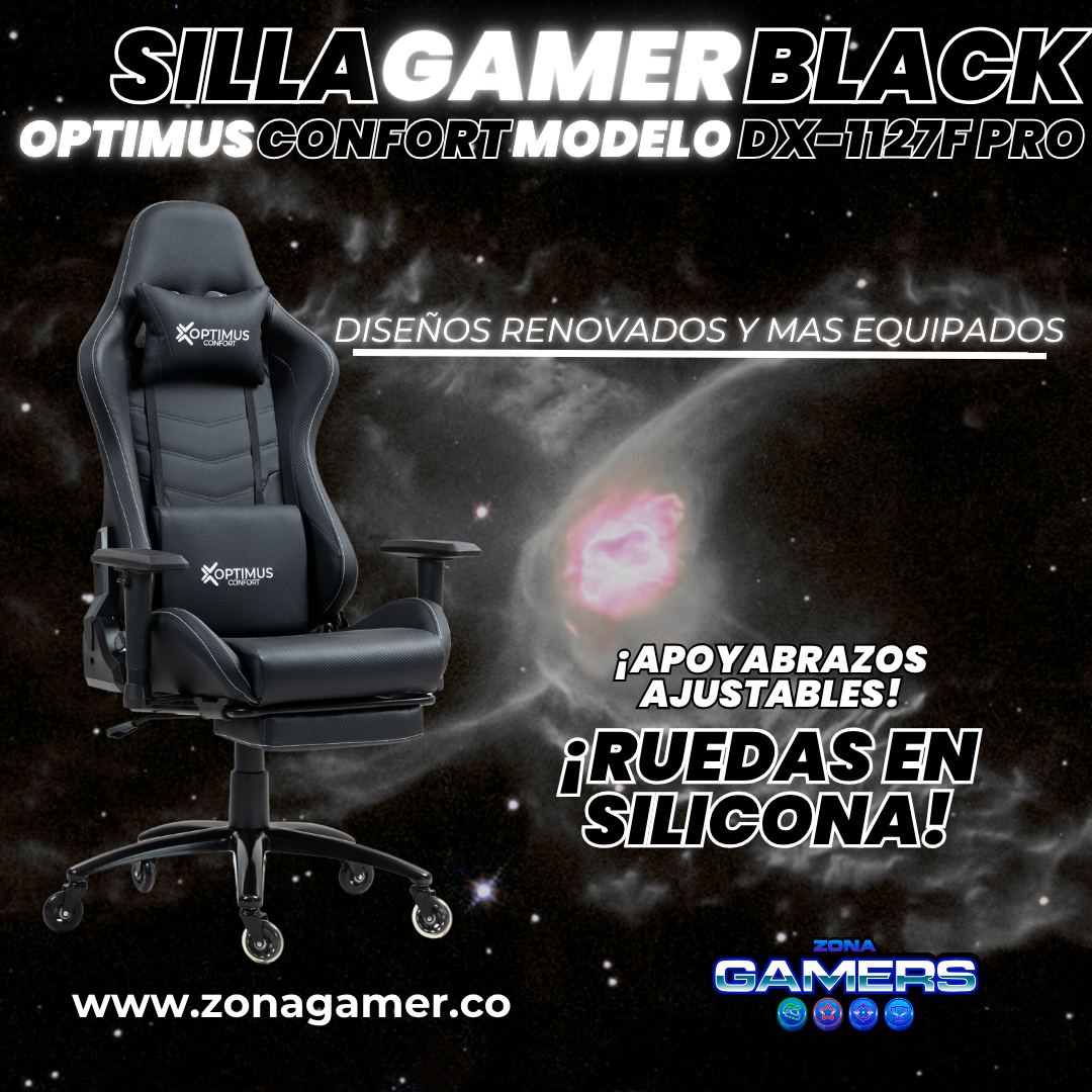 Silla Gamer DX-1127F PRO Black con reposapiés y ruedas en silicona