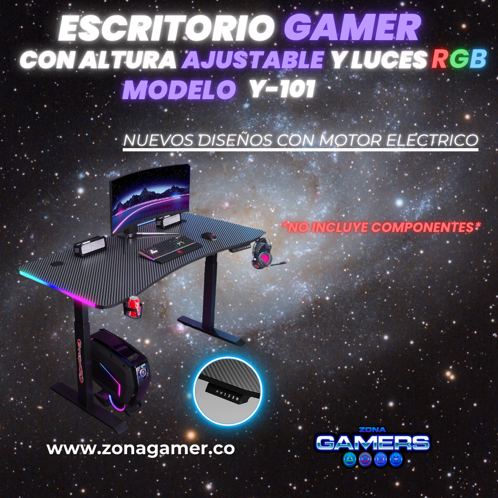 Escritorio Gamer Y-101 Con motor eléctrico y luces RGB