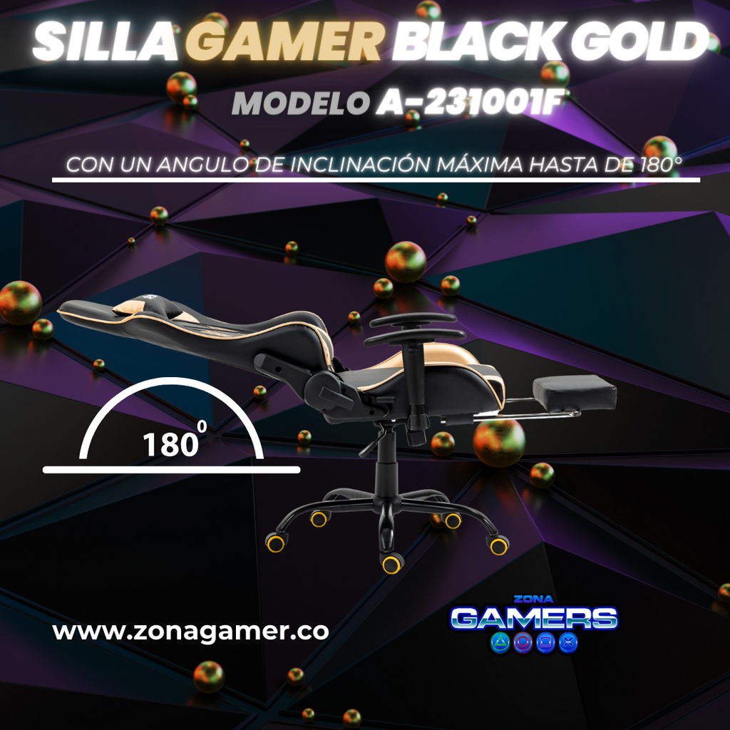 Silla Gamer A231001F Black Gold con reposapies