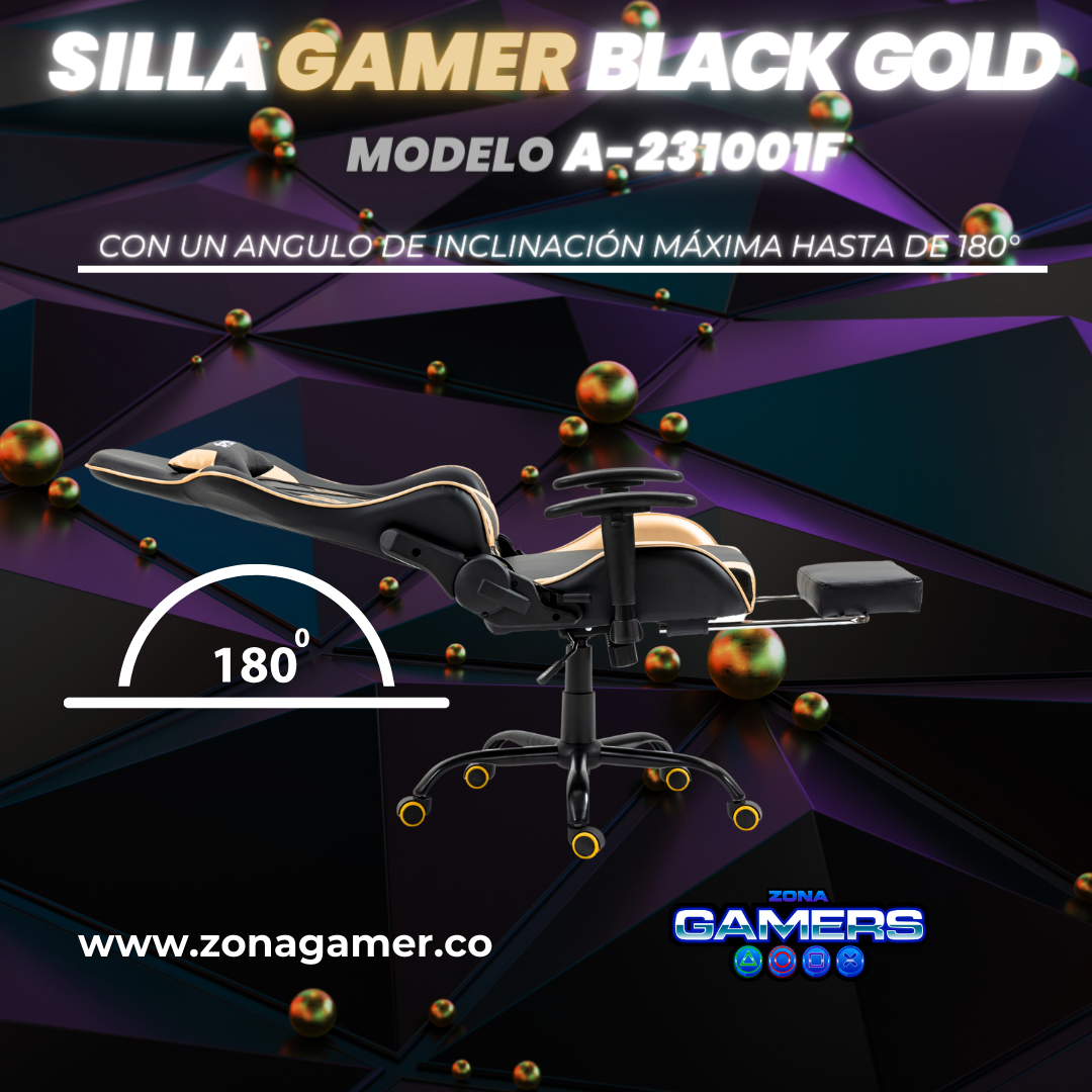 Silla Gamer A231001F Black Gold con reposapies