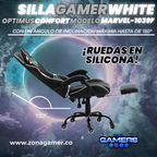 Silla Gamer Marvel-1039F Black con reposapiés y ruedas en silicona.