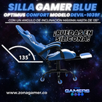 Silla Gamer Devil-1039F Blue con reposapiés y ruedas en silicona