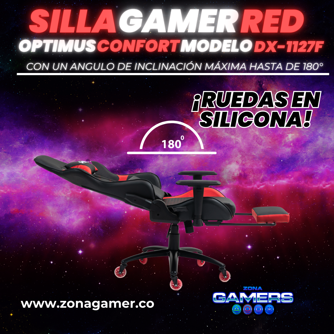 Silla Gamer DX-1127F Red con reposapiés y ruedas en silicona