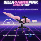 Silla gamer E-1127F Pink + reposapiés y ruedas en silicona