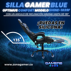 Silla Gamer Shine-1039F Blue con reposapiés y ruedas en silicona