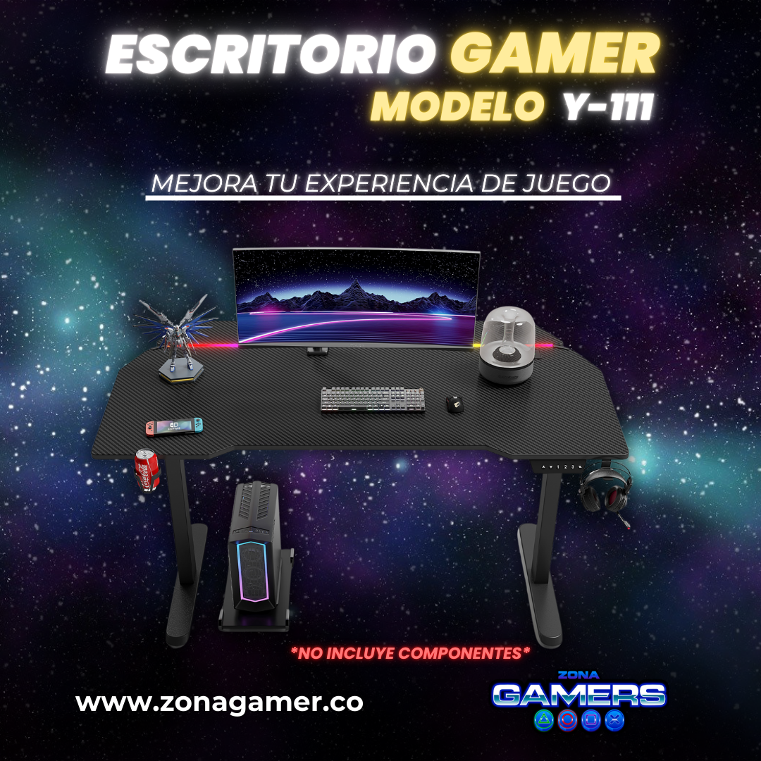 Escritorio Gamer Y-111, Con motor eléctrico y luces RGB