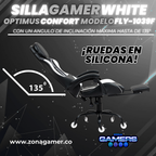 Silla Gamer Fly-1039F White con reposapiés y ruedas en silicona