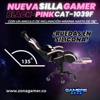 Silla Gamer Cat-1039F Black-Pink con reposapiés y ruedas en silicona