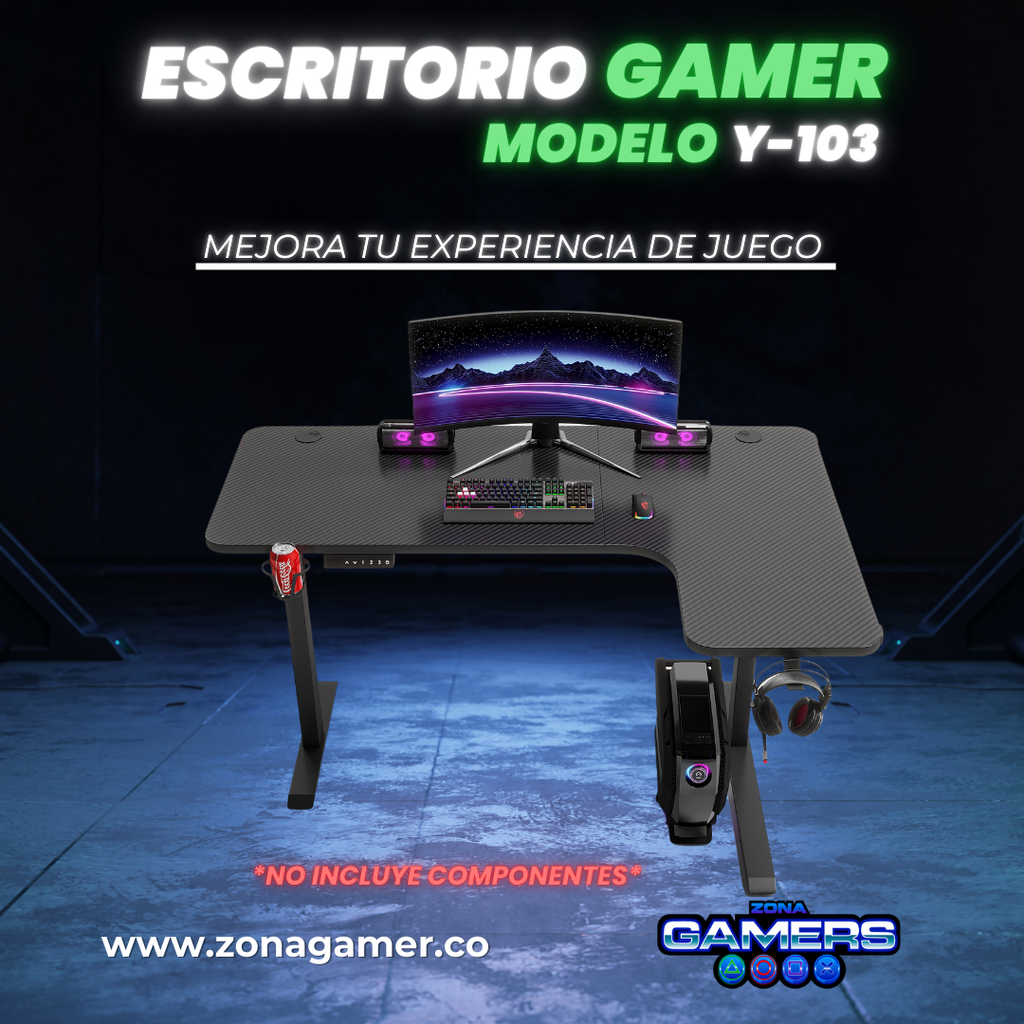 Escritorio Gamer Y-103, Con motor eléctrico y luces RGB