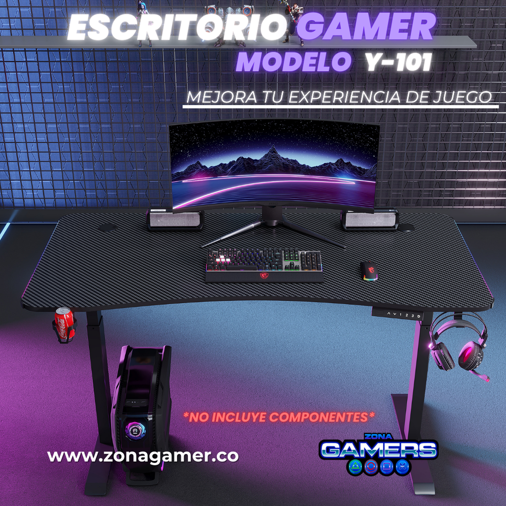 Escritorio Gamer Y-101 Con motor eléctrico y luces RGB