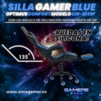 Silla Gamer CIR-1039F Blue con reposapiés y ruedas en silicona