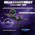 Silla Gamer EAR-1127F + masajeador lumbar con reposapiés incluido y ruedas en silicona