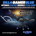 Silla Gamer Titan-1039F Blue con reposapiés y ruedas en silicona
