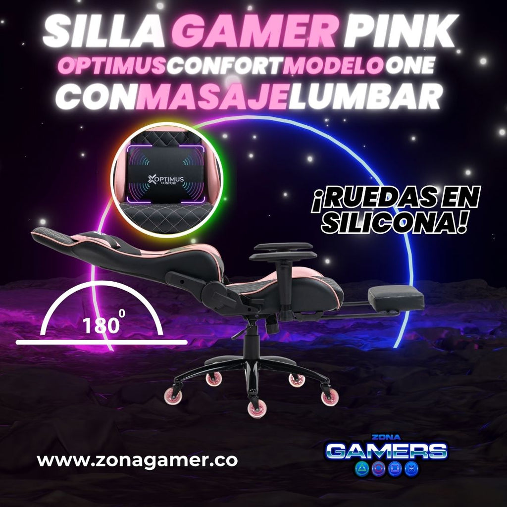 Silla Gamer ONE -1127F + masajeador lumbar con reposapiés incluido y ruedas en silicona