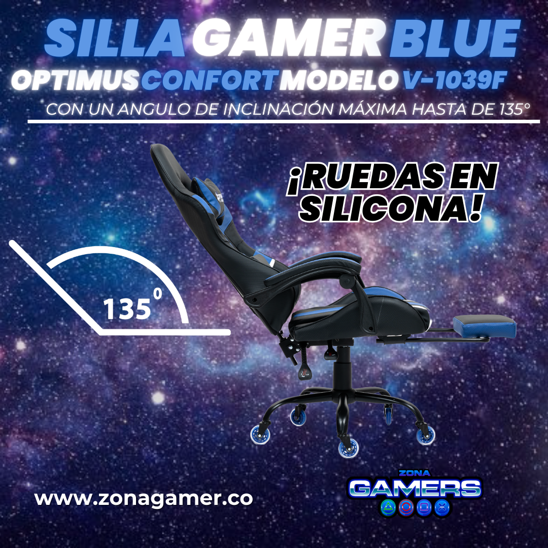 Silla Gamer V-1039F Blue con reposapiés y ruedas en silicona