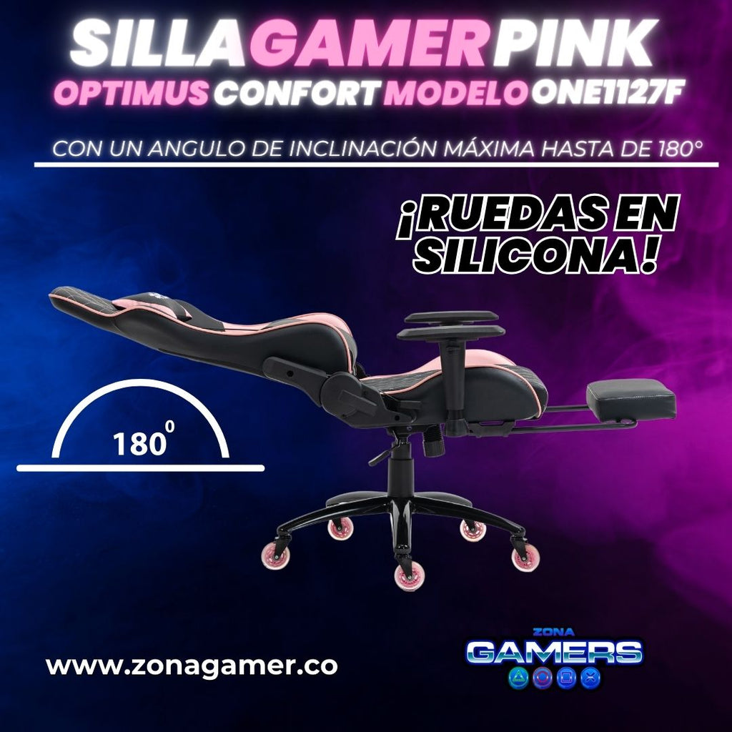Silla gamer ONE -1127F Pink  + reposapiés y ruedas en silicona