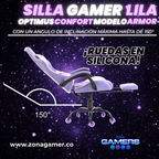 Silla Gamer ARMOR-1039F Lilac con reposapiés y ruedas en silicona