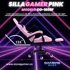 Silla Gamer CO-1039F Rosa, con tapizado en tela, reposapiés y ruedas en silicona