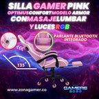 Silla Gamer Optimus Confort Armor RGB Pink con masajeador lumbar y parlante bluetooth