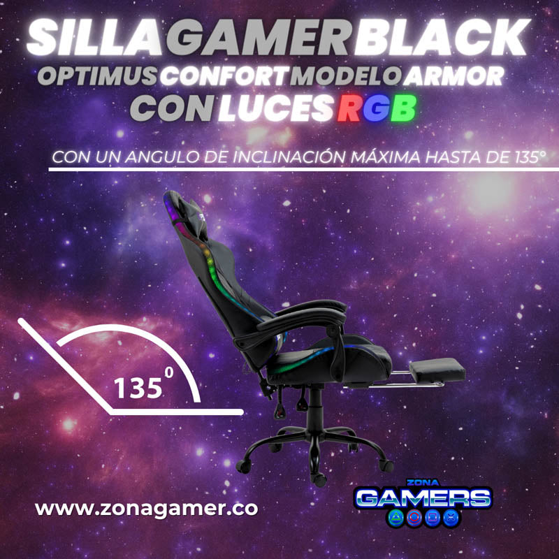 Silla gamer Optimus Confort modelo Armor Black con luces RGB